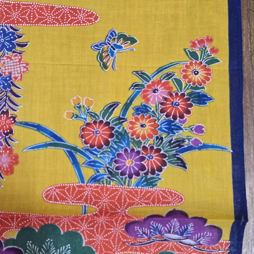 Traditional Okinawan Bingata Japanese Hankachi Vibrant Floral Cotton Furoshiki